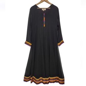 Helina By Vira Black Anarkali Dress with Colorful Embroidered Trim Size XL